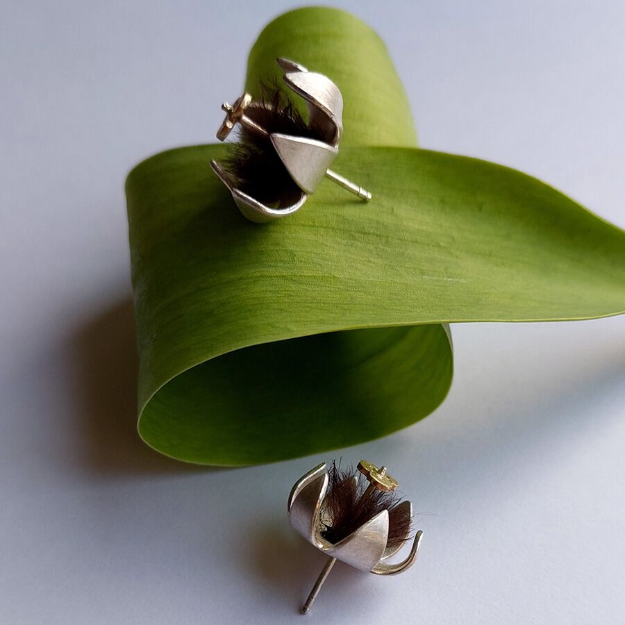 Ohrstecker aus 925er Silber, 333er Gold, Wildnerzhaar (Erbstück)